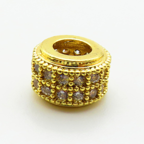 Brass Micro Pave Cubic Zirconia Beads,Cylindrical Beads,Plated Gold,6x9mm,Hole:5mm,about 1.2g/pc,5 pcs/package,XFF00738aahl-L035