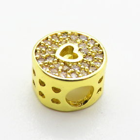 Brass Micro Pave Cubic Zirconia Beads,Cylindrical Beads,Plated Gold,8mm,Hole:3mm,about 0.7g/pc,5 pcs/package,XFF00741aahj-L035