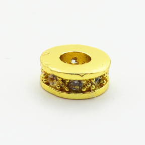 Brass Micro Pave Cubic Zirconia Beads,Cylindrical Beads,Plated Gold,3x7mm,Hole:3mm,about 0.7g/pc,5 pcs/package,XFF00747aavp-L035