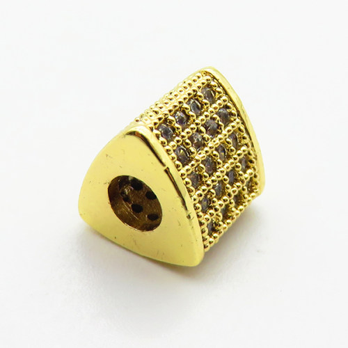 Brass Micro Pave Cubic Zirconia Beads,Triangular Prism Beads,Plated Gold,8mm,Hole:4mm,about 1.8g/pc,5 pcs/package,XFF00750aaij-L035