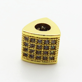 Brass Micro Pave Cubic Zirconia Beads,Triangular Prism Beads,Plated Gold,8mm,Hole:4mm,about 1.8g/pc,5 pcs/package,XFF00750aaij-L035