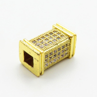 Brass Micro Pave Cubic Zirconia Beads,Rectangular Column Beads,Plated Gold,12x7mm,Hole:3mm,about 2.3g/pc,5 pcs/package,XFF00753vail-L035