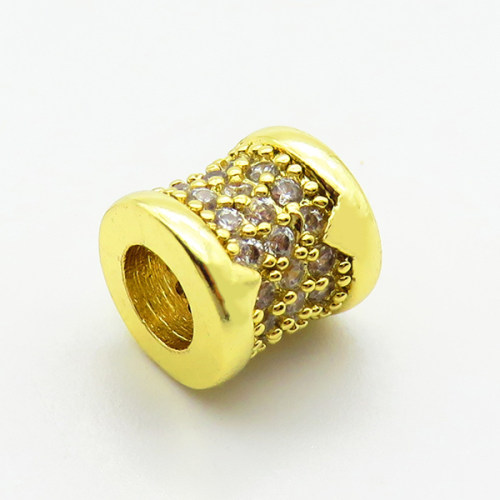 Brass Micro Pave Cubic Zirconia Beads,Cylindrical Beads,Plated Gold,9mm,Hole:5mm,about 2.2g/pc,5 pcs/package,XFF00756vaia-L035