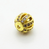 Brass Micro Pave Cubic Zirconia Beads,Ball,Plated Gold,8mm,Hole:1mm,about 0.8g/pc,5 pcs/package,XFF00759aaho-L035