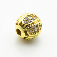 Brass Micro Pave Cubic Zirconia Beads,Ball,Plated Gold,8mm,Hole:2mm,about 1.1g/pc,5 pcs/package,XFF00762aahn-L035