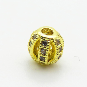 Brass Micro Pave Cubic Zirconia Beads,Ball,Plated Gold,6mm,Hole:2mm,about 0.4g/pc,5 pcs/package,XFF00768aahj-L035