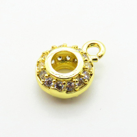 Brass Micro Pave Cubic Zirconia Hanger Links,Flat Round Beads,Plated Gold,5x8mm,Hole:4mm,about 0.9g/pc,5 pcs/package,XFF00771aahm-L035