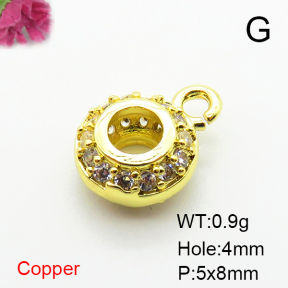 Brass Micro Pave Cubic Zirconia Hanger Links,Flat Round Beads,Plated Gold,5x8mm,Hole:4mm,about 0.9g/pc,5 pcs/package,XFF00771aahm-L035