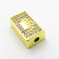 Brass Micro Pave Cubic Zirconia Beads,Rectangular Column Beads,Plated Gold,13x8mm,Hole:2mm,about 2g/pc,5 pcs/package,XFF00779vail-L035