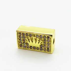 Brass Micro Pave Cubic Zirconia Beads,Rectangular Column Beads,Plated Gold,13x8mm,Hole:2mm,about 2g/pc,5 pcs/package,XFF00779vail-L035