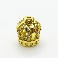 Brass Micro Pave Cubic Zirconia Beads,Crown,Plated Gold,12x10mm,Hole:2mm,about 1.8g/pc,5 pcs/package,XFF00791aaij-L035
