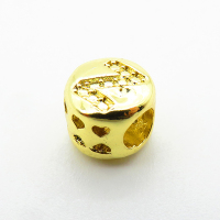 Brass Micro Pave Cubic Zirconia Beads,Ball,Letter Z,Plated Gold,7mm,Hole:4mm,about 1g/pc,5 pcs/package,XFF00797aahh-L035