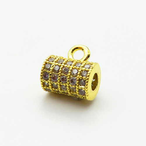 Brass Micro Pave Cubic Zirconia Hanger Links,Cylindrical Beads,Plated Gold,7x6mm,Hole:2mm,about 0.8g/pc,5 pcs/package,XFF00800aaij-L035