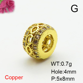 Brass Micro Pave Cubic Zirconia Beads,Cylindrical Beads,Plated Gold,5x8mm,Hole:4mm,about 0.7g/pc,5 pcs/package,XFF00812aahl-L035