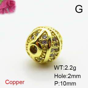 Brass Micro Pave Cubic Zirconia Beads,Ball,Plated Gold,10mm,Hole:2mm,about 2.2g/pc,5 pcs/package,XFF00815vaii-L035