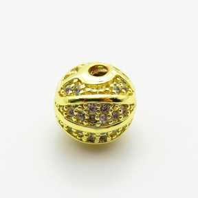 Brass Micro Pave Cubic Zirconia Beads,Ball,Plated Gold,10mm,Hole:2mm,about 2.2g/pc,5 pcs/package,XFF00815vaii-L035