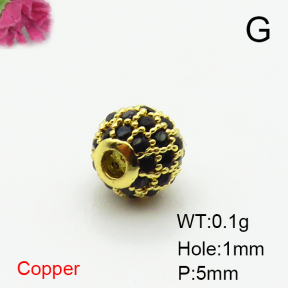 Brass Micro Pave Cubic Zirconia Beads,Ball,Plated Gold,5mm,Hole:1mm,about 0.1g/pc,5 pcs/package,XFF00821aahi-L035