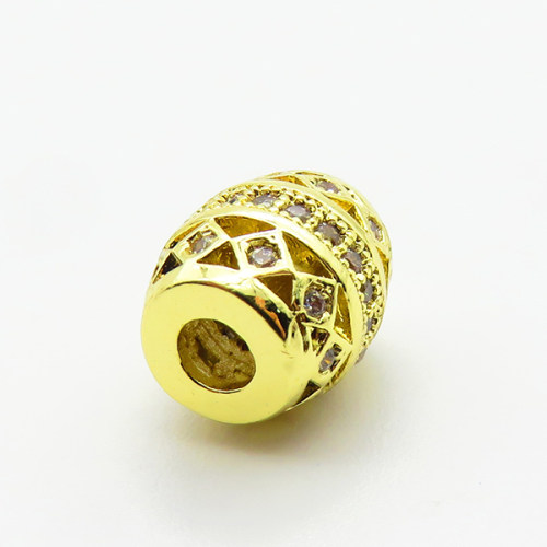 Brass Micro Pave Cubic Zirconia Beads,Drum Ball,Plated Gold,9x8mm,Hole:3mm,about 1.1g/pc,5 pcs/package,XFF00824aahn-L035