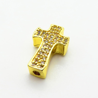 Brass Micro Pave Cubic Zirconia Beads,Cross,Plated Gold,14x9mm,Hole:1mm,about 1.1g/pc,5 pcs/package,XFF00830aahm-L035