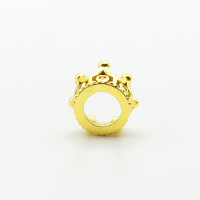 Brass Micro Pave Cubic Zirconia Beads,Crown,Plated Gold,7x11mm,Hole:6mm,about 1.2g/pc,5 pcs/package,XFF00845aavo-L035
