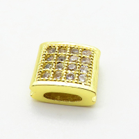 Brass Micro Pave Cubic Zirconia Beads,Rectangular Block,Plated Gold,9x10mm,Hole:2mm,about 1.6g/pc,5 pcs/package,XFF00853aahi-L035