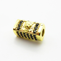 Brass Micro Pave Cubic Zirconia Beads,Rectangular Column Beads,Plated Gold,13x7mm,Hole:3mm,about 3.1g/pc,5 pcs/package,XFF00856aaij-L035