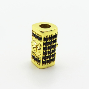 Brass Micro Pave Cubic Zirconia Beads,Rectangular Column Beads,Plated Gold,13x7mm,Hole:3mm,about 3.1g/pc,5 pcs/package,XFF00856aaij-L035