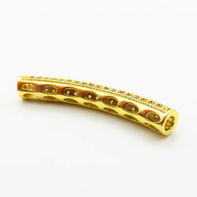 Brass Micro Pave Cubic Zirconia Beads,Long Tube Beads,Plated Gold,32x5mm,Hole:3mm,about 2.2g/pc,5 pcs/package,XFF00865avja-L035