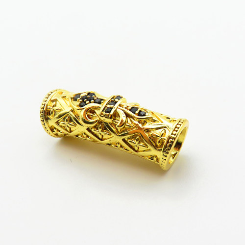 Brass Micro Pave Cubic Zirconia Beads,Long Tube Beads,Plated Gold,26x8mm,Hole:6mm,about 4.4g/pc,5 pcs/package,XFF00868aaho-L035