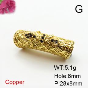 Brass Micro Pave Cubic Zirconia Beads,Long Tube Beads,Plated Gold,28x8mm,Hole:6mm,about 5.1g/pc,5 pcs/package,XFF00871aaho-L035