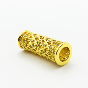 Brass Micro Pave Cubic Zirconia Beads,Long Tube Beads,Plated Gold,25x9mm,Hole:6mm,about 4.4g/pc,5 pcs/package,XFF00874vail-L035