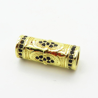 Brass Micro Pave Cubic Zirconia Beads,Long Tube Beads,Plated Gold,17x7mm,Hole:4mm,about 2.6g/pc,5 pcs/package,XFF00880aaik-L035