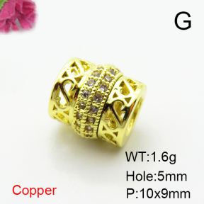 Brass Micro Pave Cubic Zirconia Beads,Drum Ball,Plated Gold,10x9mm,Hole:5mm,about 1.6g/pc,5 pcs/package,XFF00883vaia-L035
