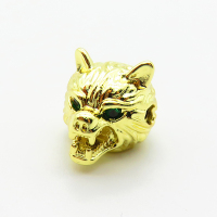 Brass Micro Pave Cubic Zirconia Beads,Wolf Head,Plated Gold,14x11mm,Hole:2mm,about 2.5g/pc,5 pcs/package,XFF00892aahj-L035