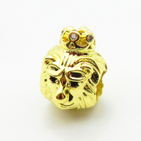 Brass Micro Pave Cubic Zirconia Beads,Lion Head,Plated Gold,13x10mm,Hole:5mm,about 2.8g/pc,5 pcs/package,XFF00895vahk-L035