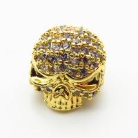 Brass Micro Pave Cubic Zirconia Beads,Skull,Plated Gold,13x11mm,Hole:2mm,about 2.2g/pc,5 pcs/package,XFF00898aajl-L035
