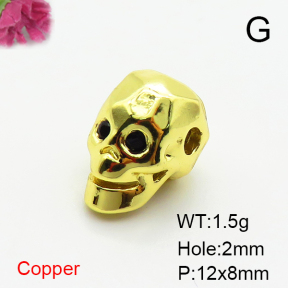 Brass Micro Pave Cubic Zirconia Beads,Skull,Plated Gold,12x8mm,Hole:2mm,about 1.5g/pc,5 pcs/package,XFF00901aavp-L035