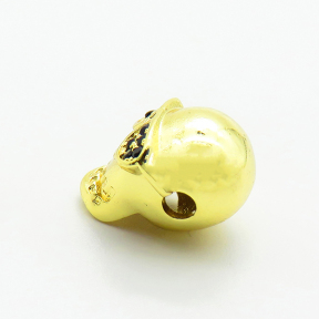Brass Micro Pave Cubic Zirconia Beads,Skull,Plated Gold,14x10mm,Hole:2mm,about 1.8g/pc,5 pcs/package,XFF00907aahl-L035