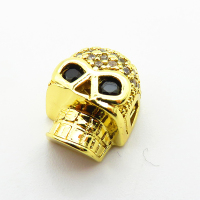 Brass Micro Pave Cubic Zirconia Beads,Skull,Plated Gold,13x10mm,Hole:2.5mm,about 2g/pc,5 pcs/package,XFF00913vaia-L035