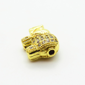 Brass Micro Pave Cubic Zirconia Beads,Elephant,Plated Gold,9x14mm,Hole:1mm,about 1.5g/pc,5 pcs/package,XFF00922aahn-L035