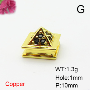 Brass Micro Pave Cubic Zirconia Beads,Cube Tower,Plated Gold,10mm,Hole:1mm,about 1.3g/pc,5 pcs/package,XFF00925aahi-L035