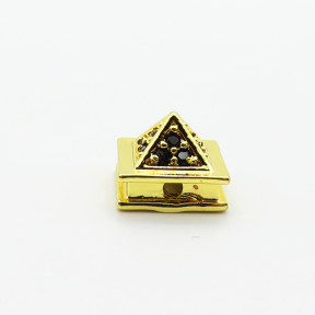 Brass Micro Pave Cubic Zirconia Beads,Cube Tower,Plated Gold,10mm,Hole:1mm,about 1.3g/pc,5 pcs/package,XFF00925aahi-L035