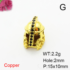 Brass Micro Pave Cubic Zirconia Beads,Helmet,Plated Gold,15x10mm,Hole:2mm,about 2.2g/pc,5 pcs/package,XFF00931aahj-L035