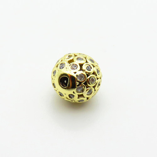 Brass Micro Pave Cubic Zirconia Beads,Ball,Plated Gold,10mm,Hole:2mm,about 2.2g/pc,5 pcs/package,XFF00937vaia-L035