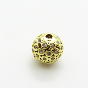Brass Micro Pave Cubic Zirconia Beads,Ball,Plated Gold,10mm,Hole:2mm,about 2.2g/pc,5 pcs/package,XFF00937vaia-L035