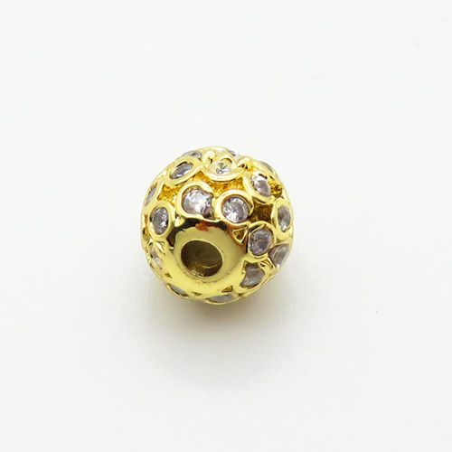 Brass Micro Pave Cubic Zirconia Beads,Ball,Plated Gold,8mm,Hole:2mm,about 1.3g/pc,5 pcs/package,XFF00940aaho-L035
