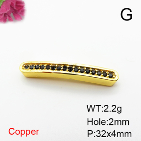 Brass Micro Pave Cubic Zirconia Beads,Cuboid,Plated Gold,32x4mm,Hole:2mm,about 2.2g/pc,5 pcs/package,XFL02280aahm-L035