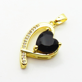 Micro Pave Cubic Zirconia,Brass Pendants,Heart,Plated Gold,Mixed Color,20x14mm,Hole:2mm,about 1.9g/pc,5 pcs/package,XFPC04405aajl-L024