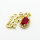 Micro Pave Cubic Zirconia,Brass Pendants,Leaves,Oval,Plated Gold,Red,18x12mm,Hole:1.5mm,about 1.3g/pc,5 pcs/package,XFPC04432avja-L024