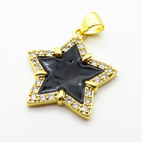 Micro Pave Cubic Zirconia & Enamel,Brass Pendants,Star,Plated Gold,Mixed Color,20mm,Hole:2mm,about 2.7g/pc,5 pcs/package,XFPC04438aajl-L024